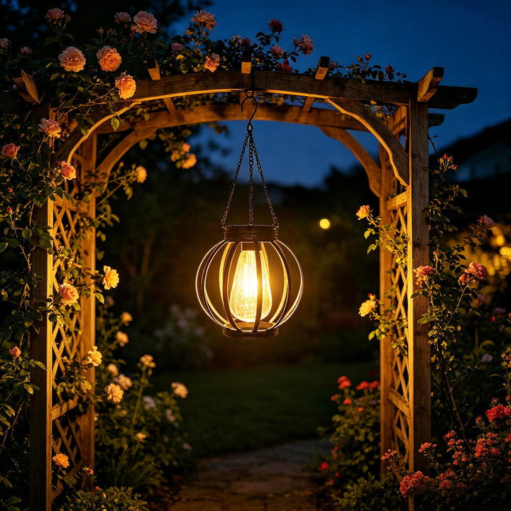 Outdoor Hanging Metal Cage Pendant Lantern With Adjustable Chain And Vintage Filament LED Bowlift