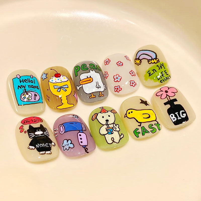 Artistic Cat-Themed Press-On Nail Art Set Bowlift