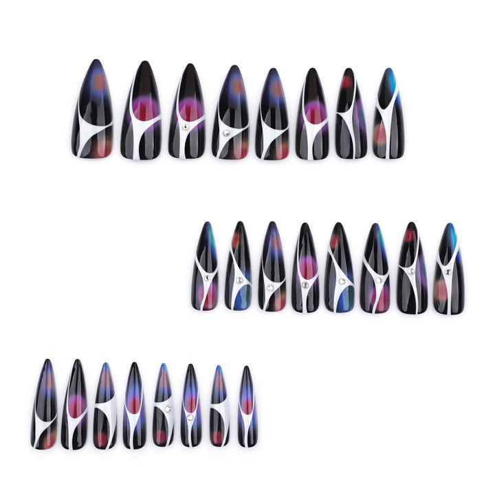 Artful stiletto nails with sparkling accents and geometric design Bowlift