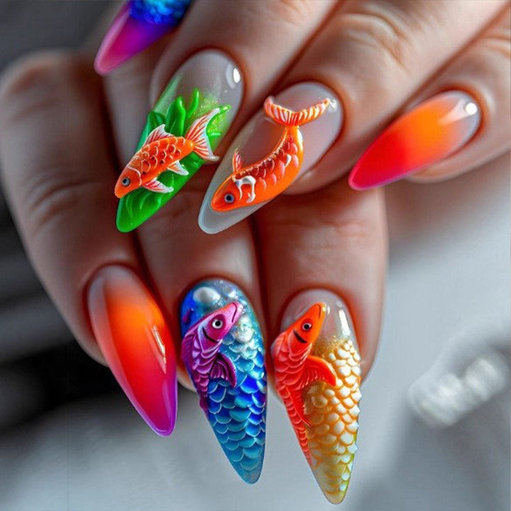 Artificial nails with 3D Koi fish design Bowlift
