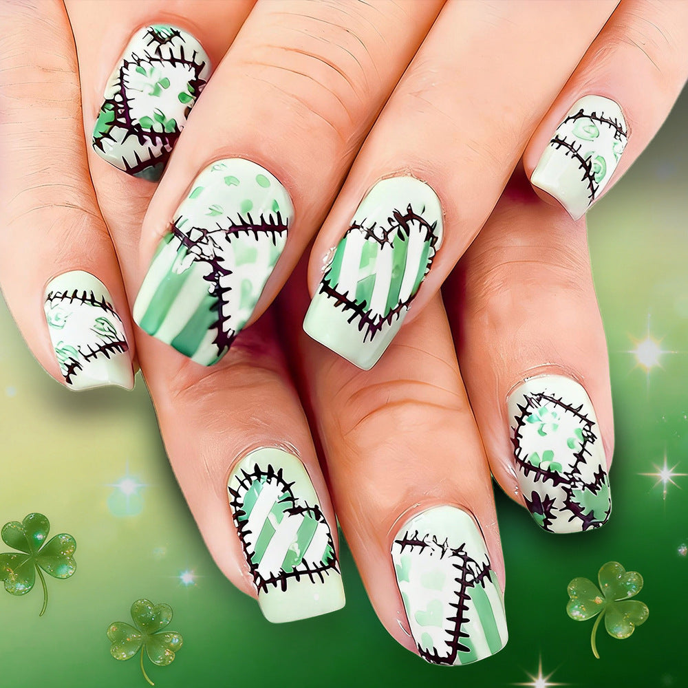 Artistic Patchwork Press-On Nail Design Bowlift