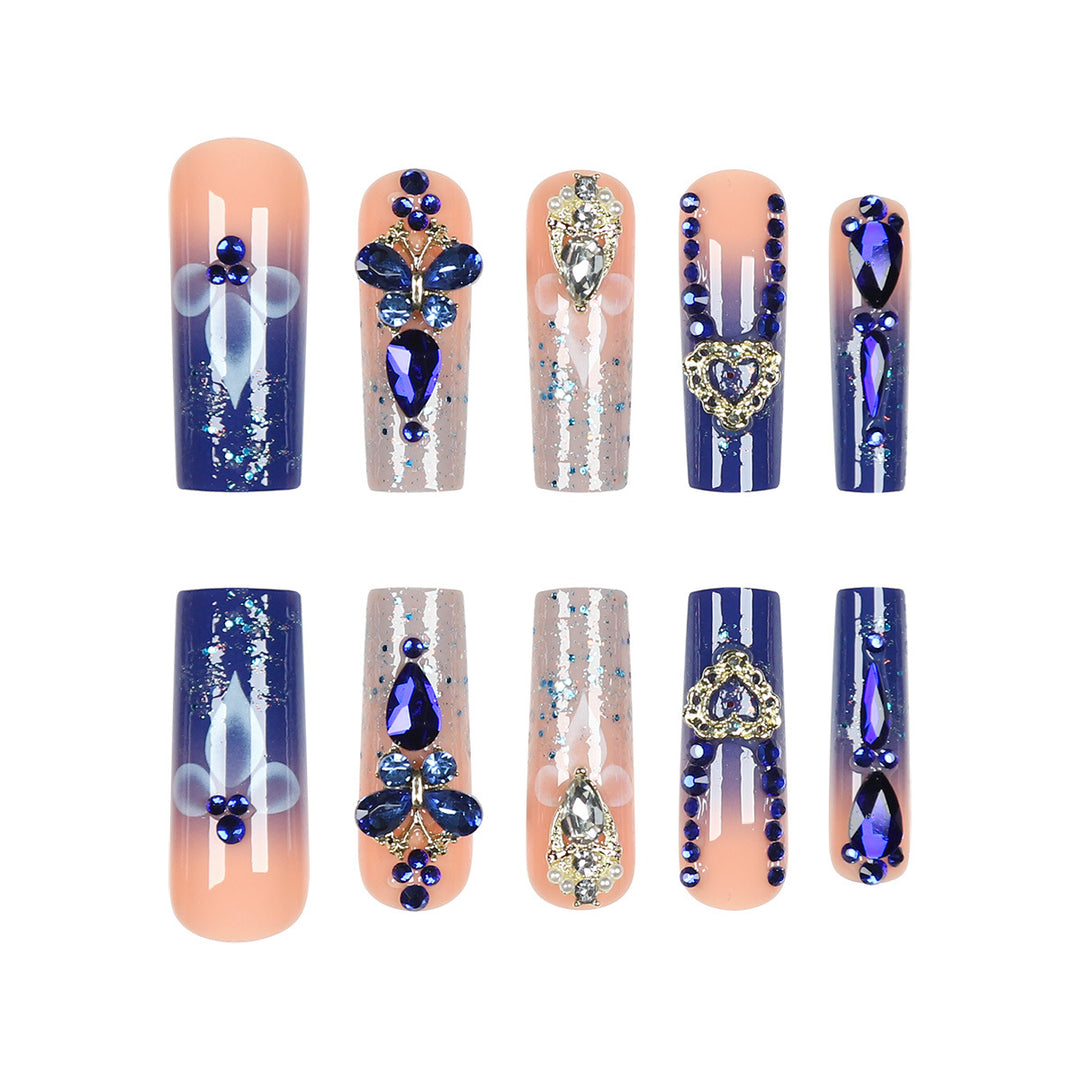 Decorative Rhinestone-Accented Long Press-On Nails Bowlift