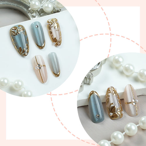 Artificial nail set with floral gold embellishments Bowlift