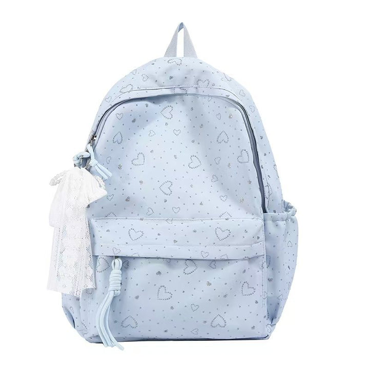 Backpack with Playful Heart Design and Practical Compartments Bowlift