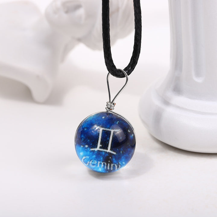 Zodiac Glass Dome Pendant Necklace on Braided Cord Bowlift