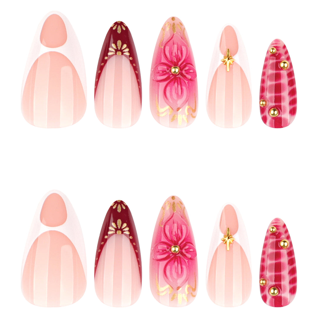 Artistic Nail Art with Floral and Glitter Accents Bowlift