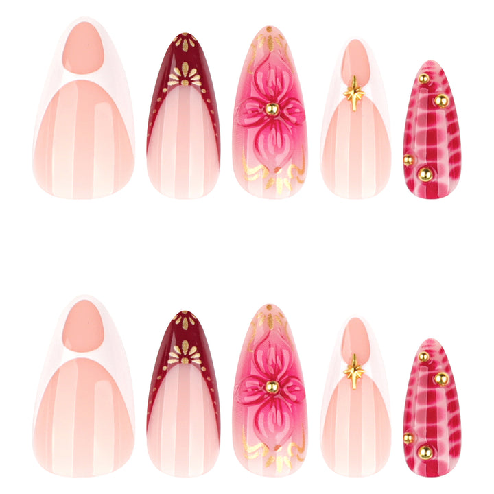 Artistic Nail Art with Floral and Glitter Accents Bowlift