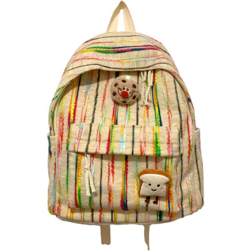 Colorful Striped Fabric School Backpack Bowlift