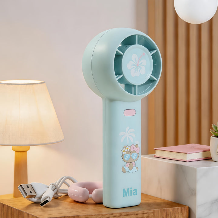 Women's portable handheld fan with customizable character design Bowlift