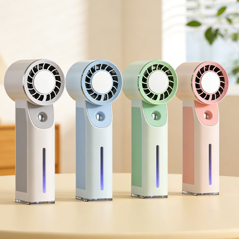 Cooling portable bladeless misting fan with USB rechargeable battery and adjustable airflow Bowlift
