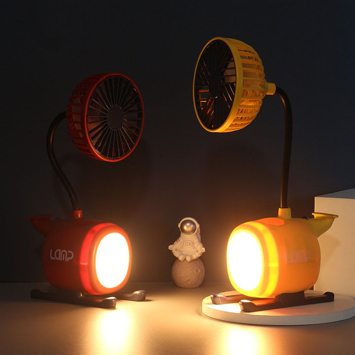 Women's multifunctional table fan with LED lighting and flexible arm Bowlift
