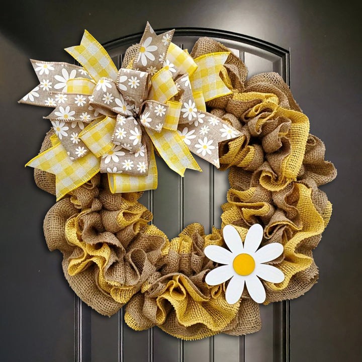 Unisex nan rustic burlap spring wreath with daisy ornament and gingham bow Bowlift
