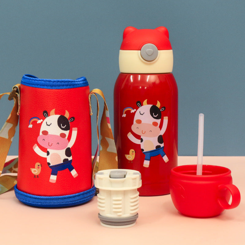 Women's Insulated Bottle with Strap and Cute Bunny Design Bowlift