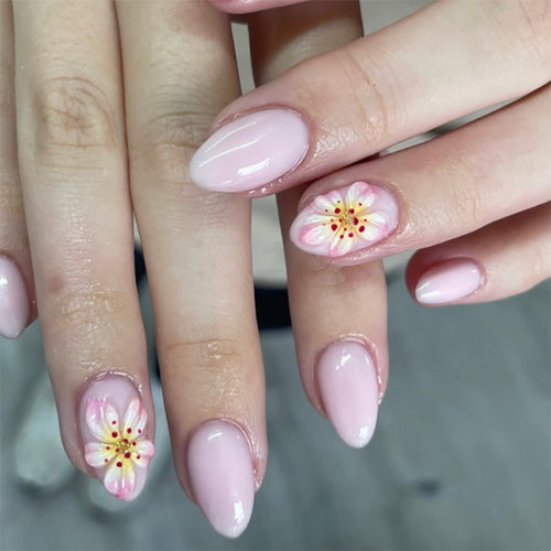Artful Nail Extensions with Delicate Flower Designs Bowlift