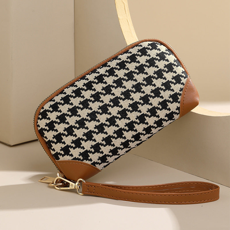 Elegant Houndstooth Zip Pouch Bowlift