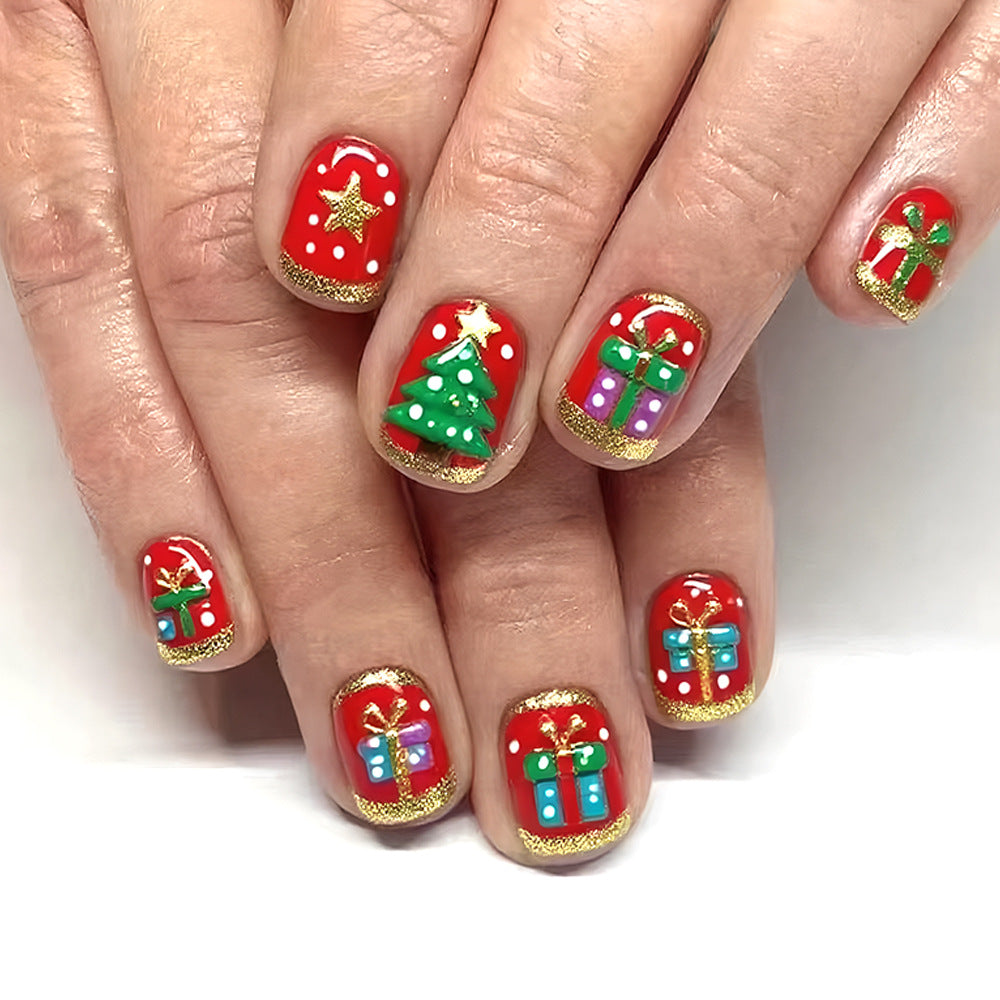 Festive Christmas Themed Press-On Nail Art Bowlift