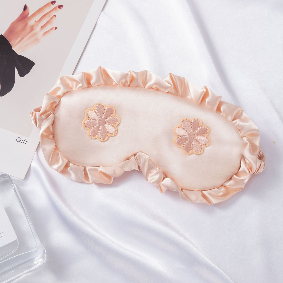Women's embroidered satin sleep mask with gathered ruffled edge and soft padding Bowlift