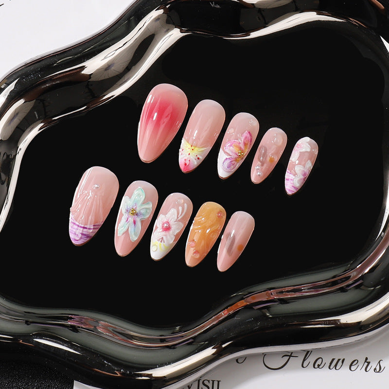 Artistic Floral Press-On Nail Set Bowlift