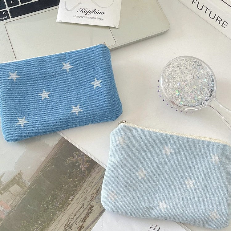 Soft star print canvas cosmetic pouch Bowlift