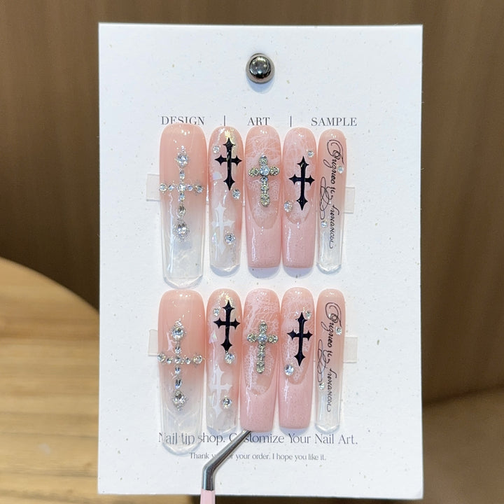 Fashionable Cross Design Artificial Nails Bowlift