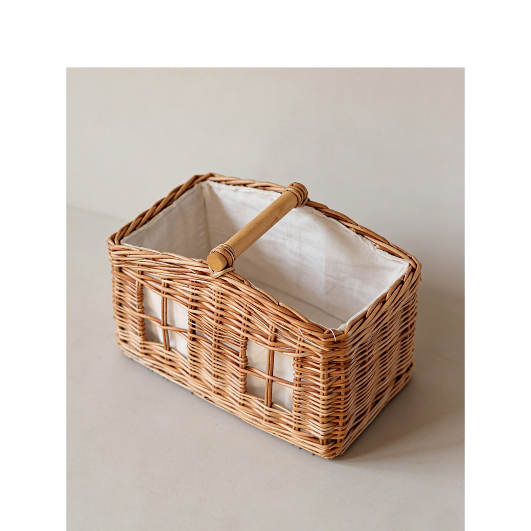 Large storage basket with wooden handle Bowlift