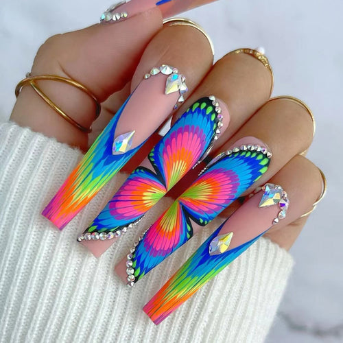 Butterfly-Inspired Artistic Stiletto Nail Art Bowlift