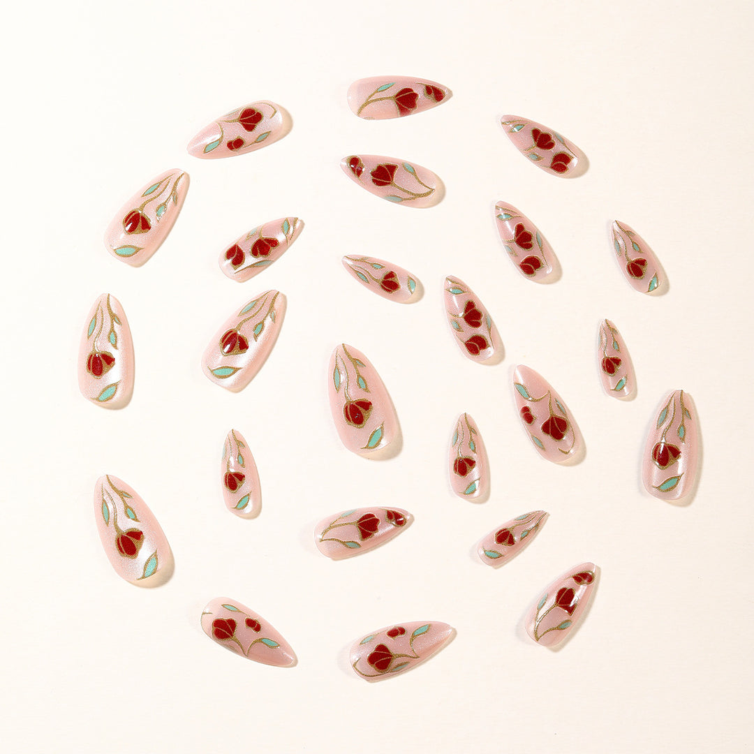Elegant Floral Stiletto Nail Art Extensions Bowlift
