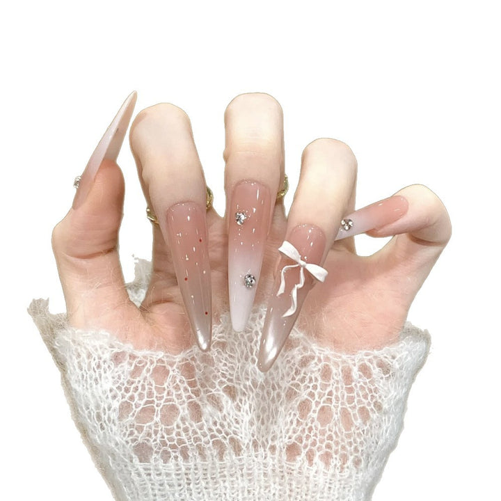 Elegant Stiletto Press-On Nail Set with Silver Embellishments Bowlift