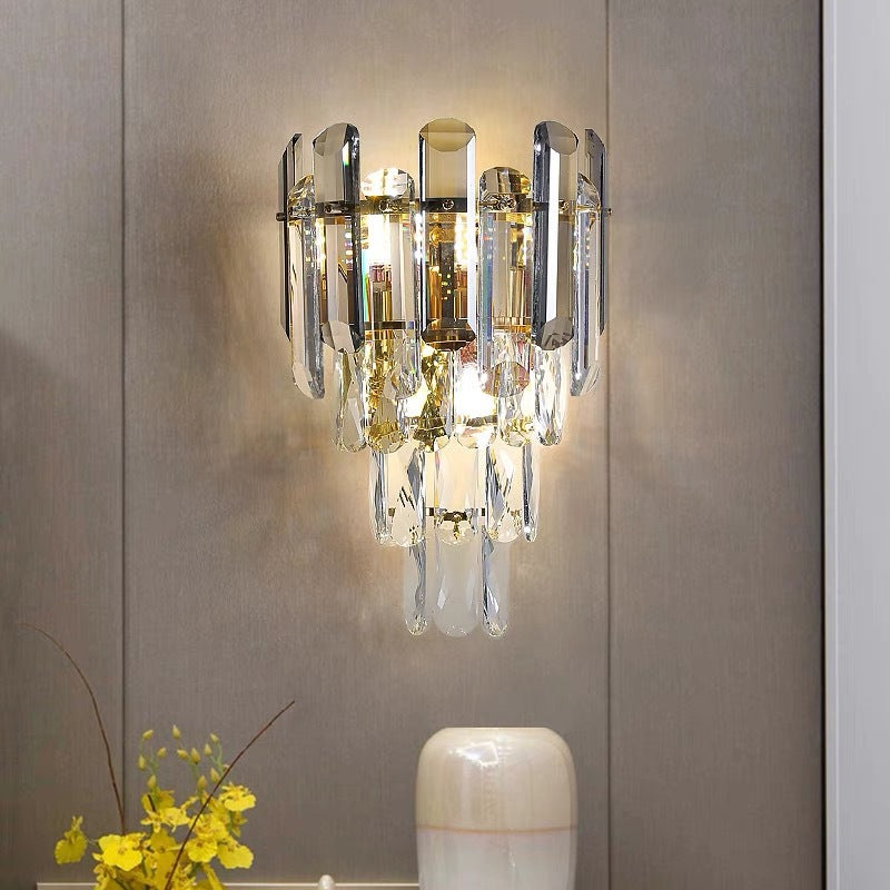 Crystal Tiered LED Wall Sconce Luxury Glass Chandelier Bowlift