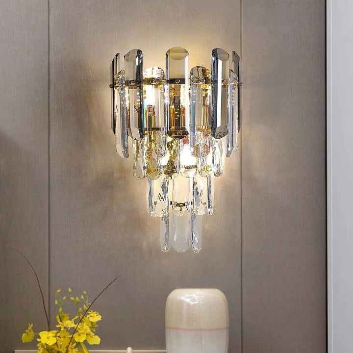 Crystal Tiered LED Wall Sconce Luxury Glass Chandelier Bowlift
