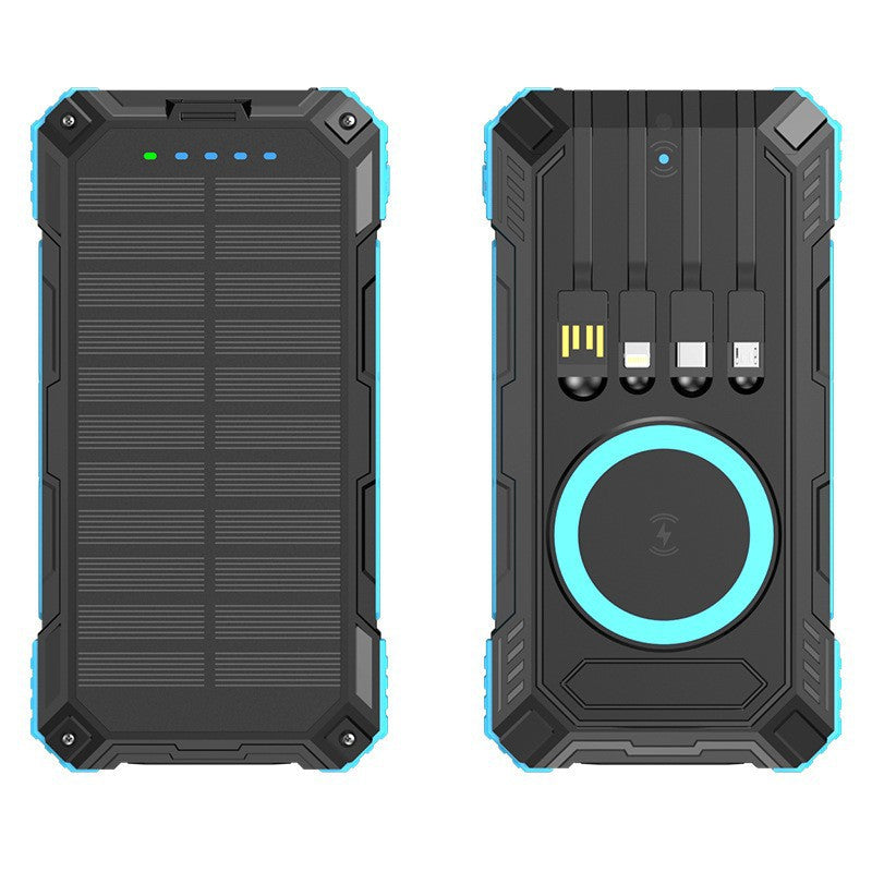 Robust Solar Power Bank with Multifunctional Charging Cable and Integrated Qi Charger Bowlift