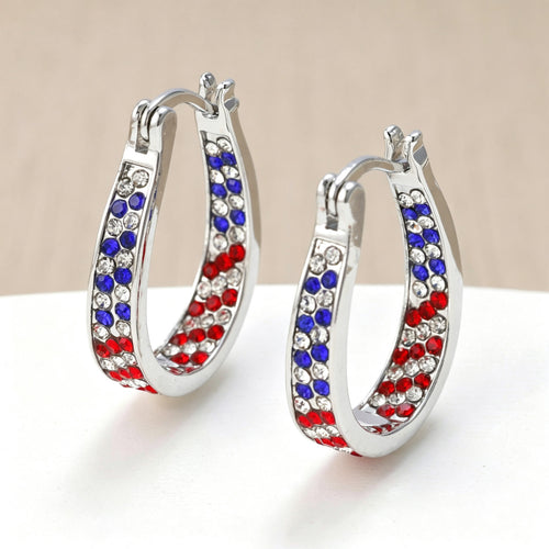 Ladies nano curved clip-on earrings with dense rhinestone embellishment and polished metal alloy Bowlift