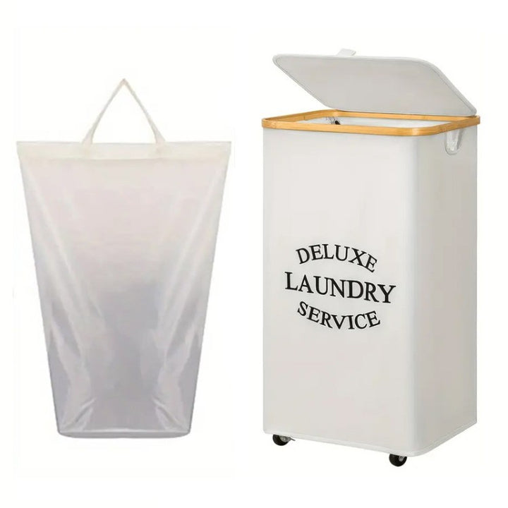 Laundry separation system with bamboo lid and multiple compartments Bowlift