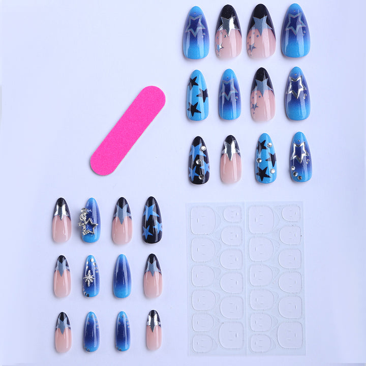 Artificial fingernails with Starlit design and glitter accents Bowlift