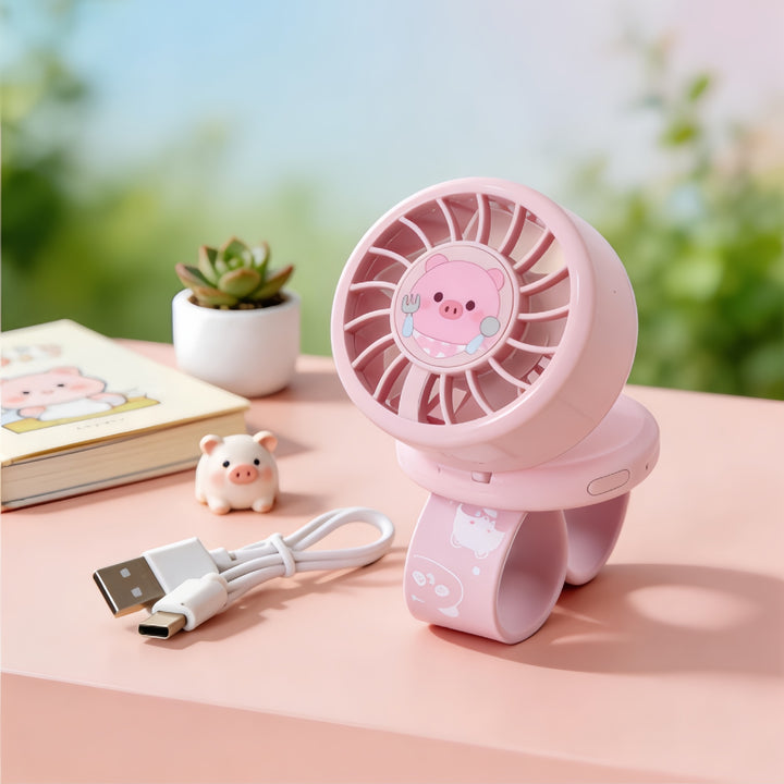 Women's Portable Hand Fan with Cute Animal Design and USB Charging Function Bowlift