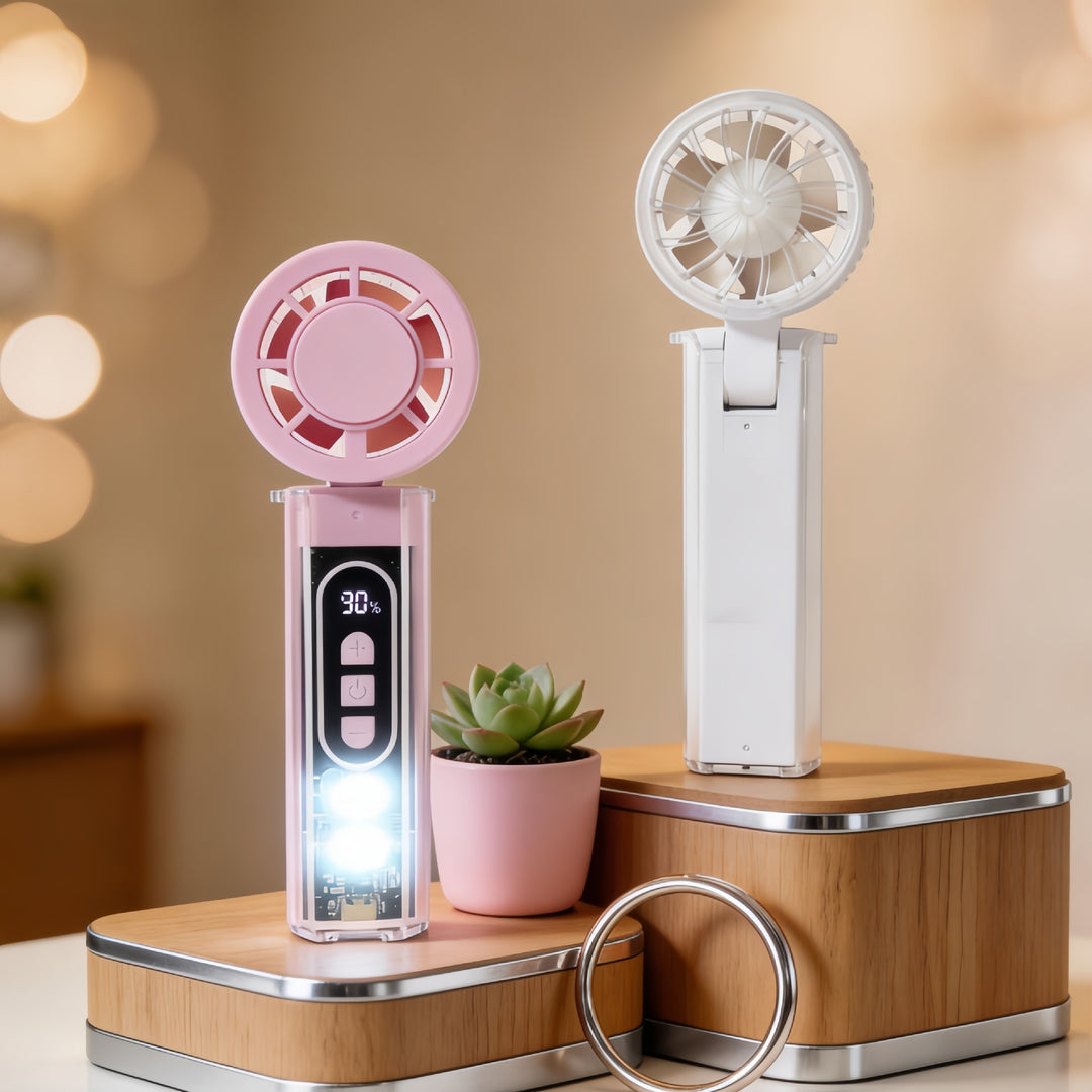 Women Portable Mini Fan with Digital Display and LED Lighting Bowlift