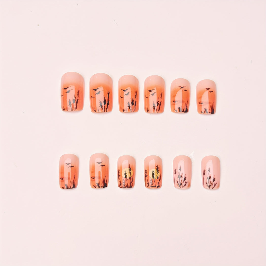 Artistic Sunset Landscape Nail Art Bowlift