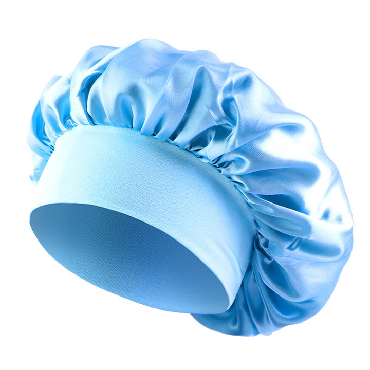 Satin sleep bonnet with wide protective elastic band Bowlift