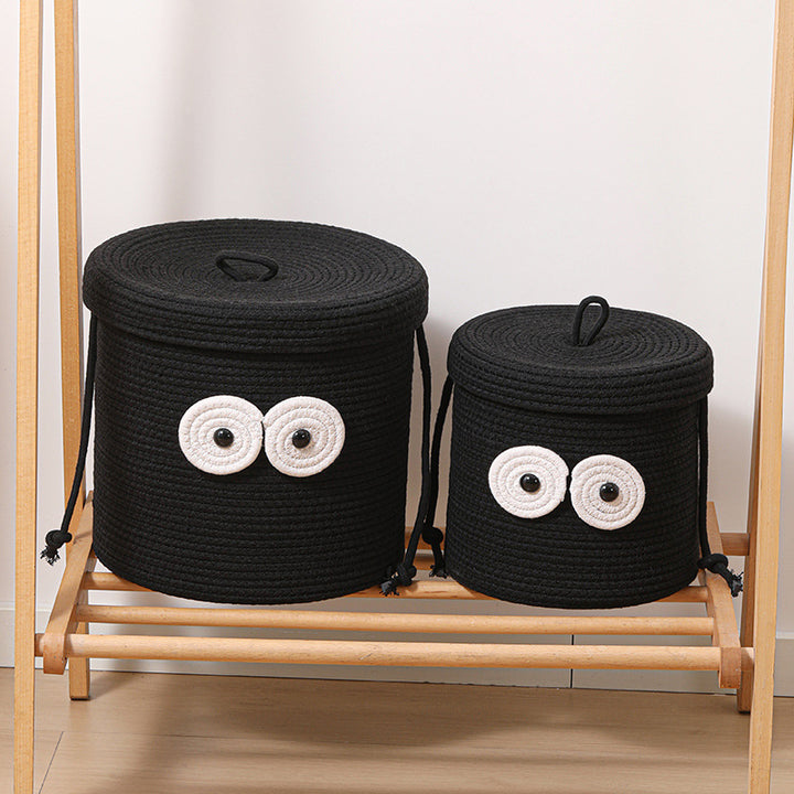 Women's Round Storage Basket with Lid and Eye Design Bowlift