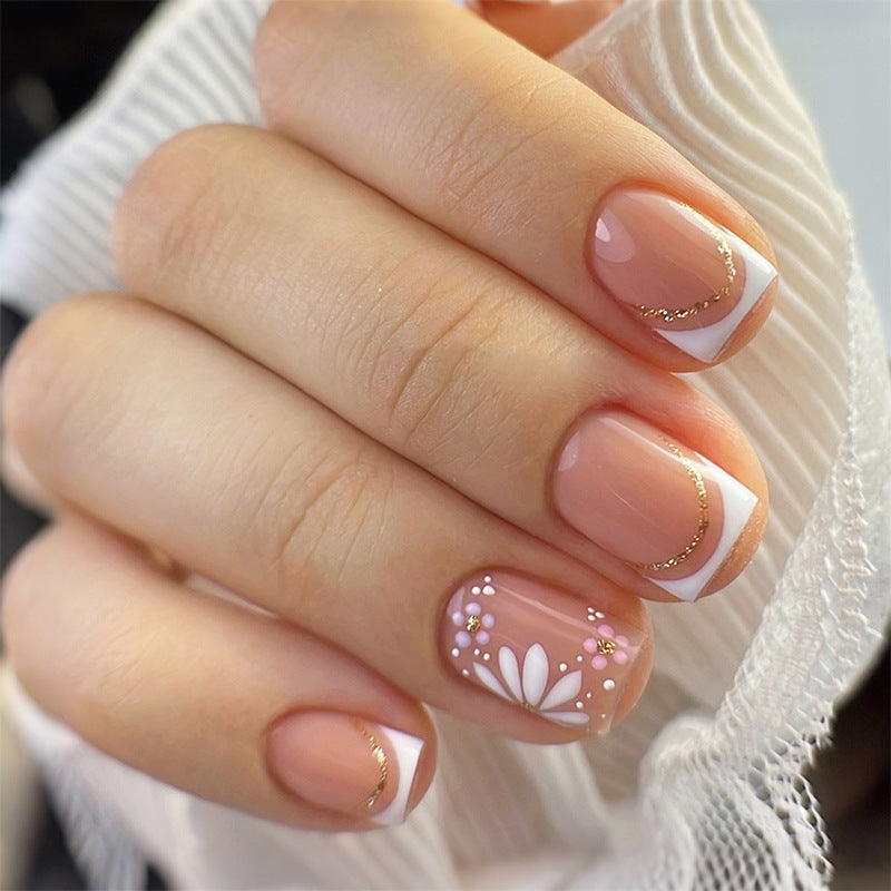 Artificial nail set with colorful flowers and creative French design Bowlift