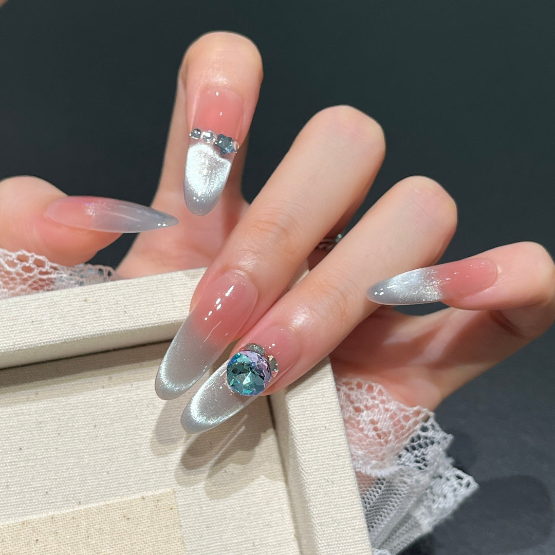 Premium Glossy Nail Extensions with Rhinestone Detail Bowlift
