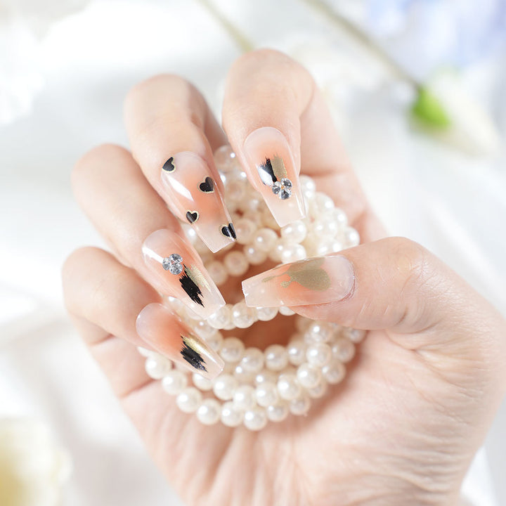 Artistic Heart-Adorned Press-On Nail Set Bowlift