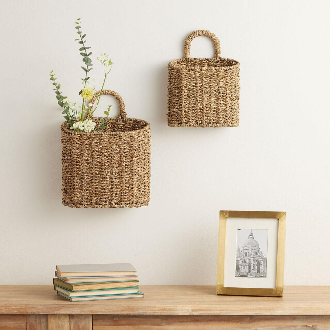 Handwoven Storage Basket with Durable Leather Handles Bowlift