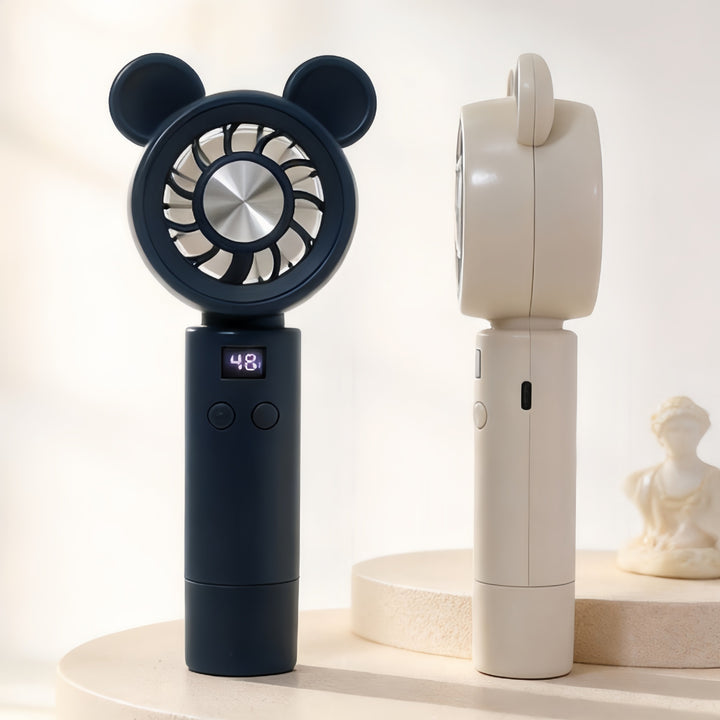 Unisex portable mini fan with LCD display and cute bear ears, rechargeable Bowlift
