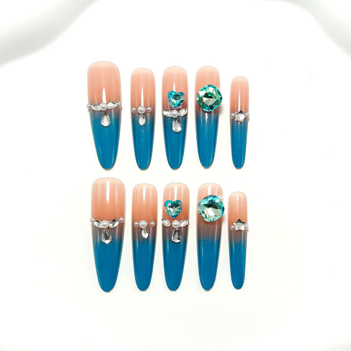 Glamorous artificial nails with rhinestone applications Bowlift