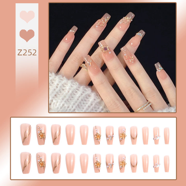 Artificial nail set with elegant floral and luxurious decorations Bowlift