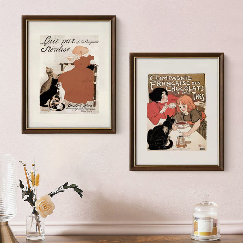 Vintage Framed Cat-themed Artwork