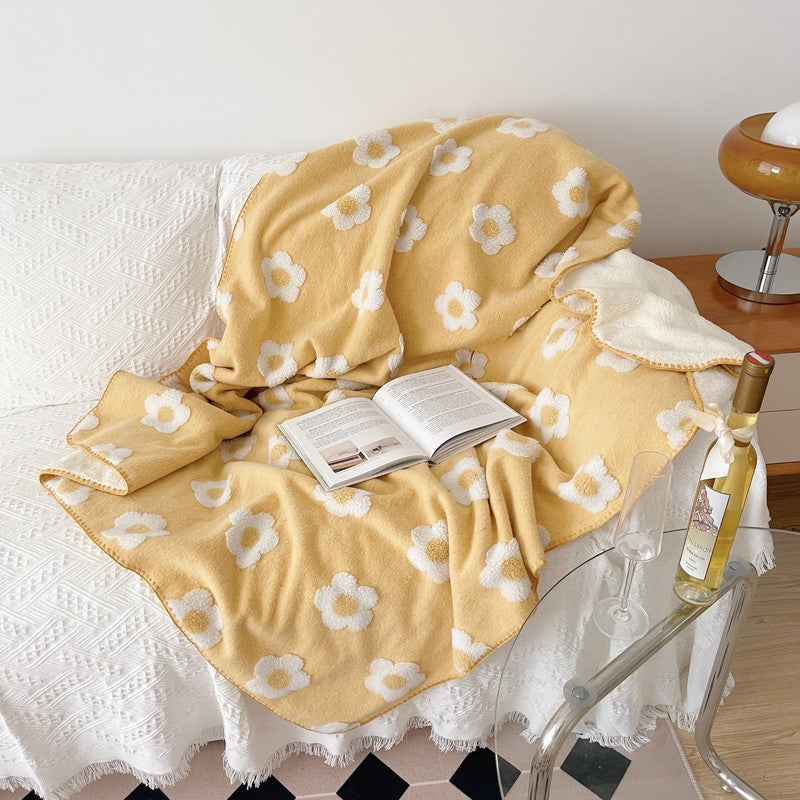 Unisex Cozy Cotton Blanket with Playful Flower Pattern Bowlift