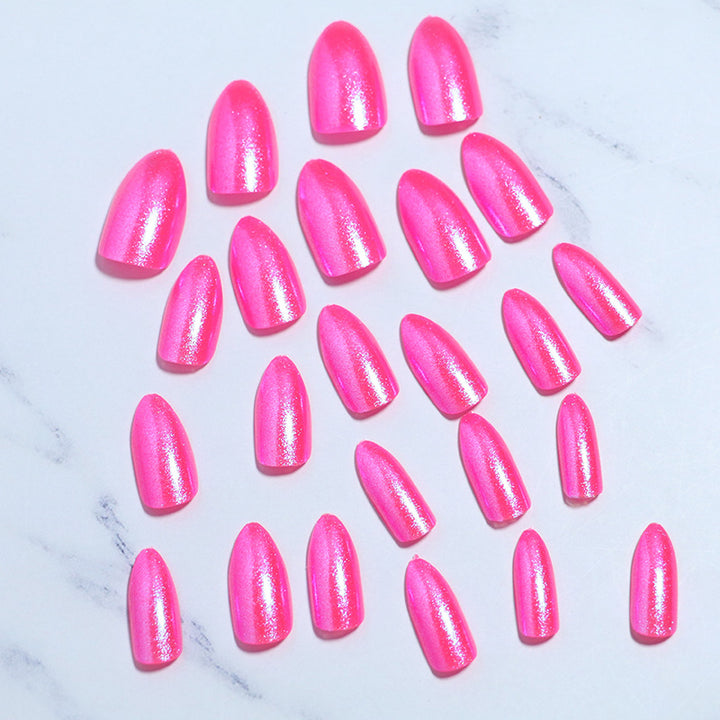 Glossy Press-On Nail Set with Iridescent Shine Bowlift