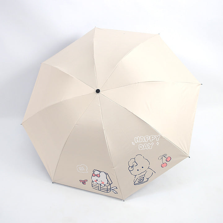 Ladies folding umbrella with playful design and cheerful Bowlift motif